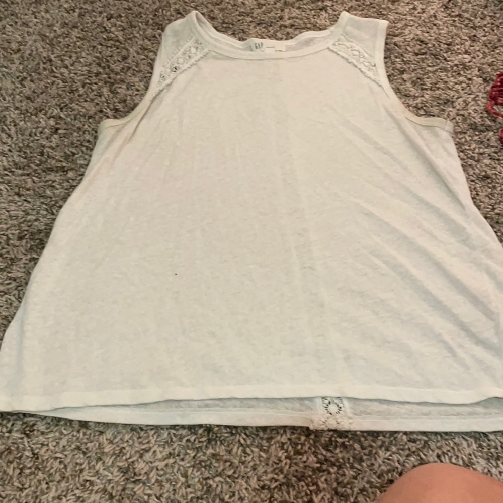 White linen tank top with lace detailing